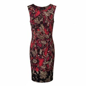 NIC+ZOE Ruched Sheath Dress Medium Red Black Abstract Print Career Dress